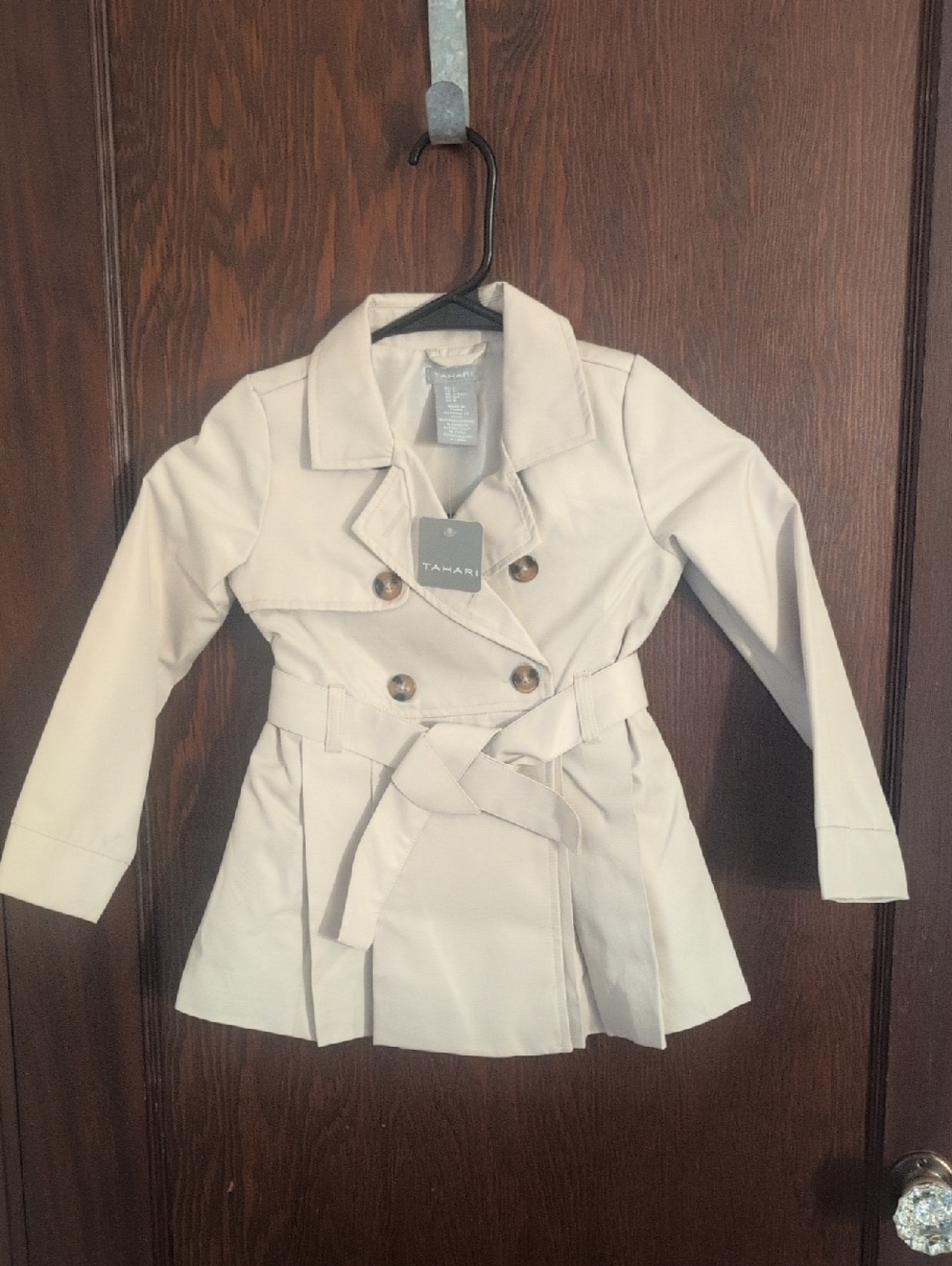 Tahari Cream Double-Breasted Kids Trench Coat with Belt